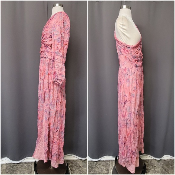 BHLDN Iris Maxi Dress Pink Printed One Shoulder Floral Lurex Cutout Size L - Picture 3 of 7
